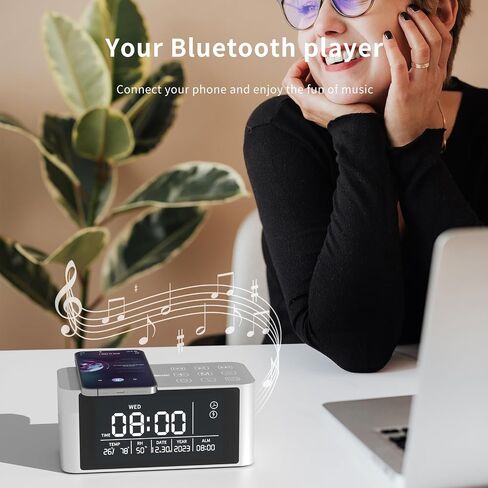 Bluetooth Speaker with Digital Alarm Clock, Wireless Charger, FM Clock Radio,Super Loudspeaker,Dimmable LED Display for Bedroom,Home, Adaptor in Saudi Arabia