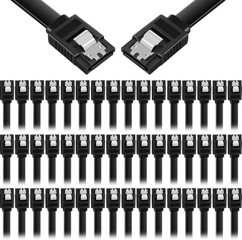 50 قطعة كابل SATA III 6 جيجابت في الثانية كابل بيانات SATA مستقيم مع مزلاج قفل 20 بوصة كابل SATA III متوافق مع محركات أقراص SSD، HDD، CD وDVD، ناسخات الأقراص المضغوطة، أسود in Saudi Arabia
