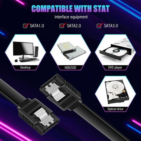 50 قطعة كابل SATA III 6 جيجابت في الثانية كابل بيانات SATA مستقيم مع مزلاج قفل 20 بوصة كابل SATA III متوافق مع محركات أقراص SSD، HDD، CD وDVD، ناسخات الأقراص المضغوطة، أسود in Saudi Arabia