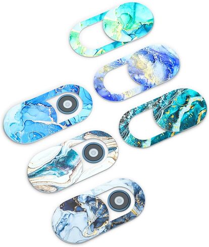 شريحة غطاء كاميرا الويب، حاجز الكاميرا للكمبيوتر المحمول لحماية خصوصيتك وأمانك، غطاء كاميرا الكمبيوتر المحمول منزلق رفيع جدًا يناسب جهاز MacBook Air Pro iPhone iPad (مجموعة المحيط والرخام 6 قطع) in Kuwait