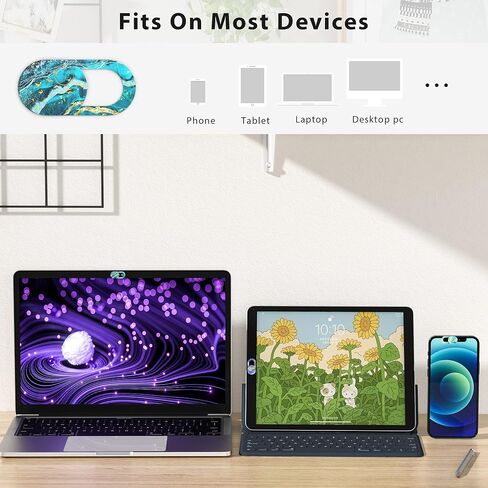 شريحة غطاء كاميرا الويب، حاجز الكاميرا للكمبيوتر المحمول لحماية خصوصيتك وأمانك، غطاء كاميرا الكمبيوتر المحمول منزلق رفيع جدًا يناسب جهاز MacBook Air Pro iPhone iPad (مجموعة المحيط والرخام 6 قطع) in Kuwait