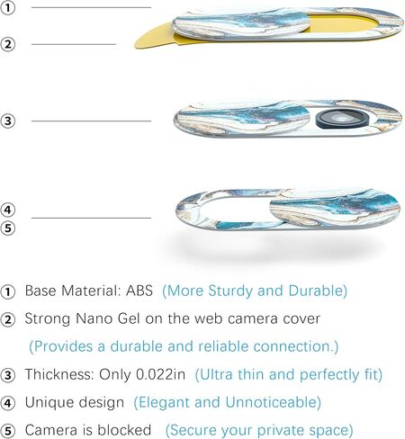 شريحة غطاء كاميرا الويب، حاجز الكاميرا للكمبيوتر المحمول لحماية خصوصيتك وأمانك، غطاء كاميرا الكمبيوتر المحمول منزلق رفيع جدًا يناسب جهاز MacBook Air Pro iPhone iPad (مجموعة المحيط والرخام 6 قطع) in Kuwait