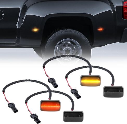 Gempro LED مصابيح علامة جانبية للحاجز المزدوج لـ 2015-2023 Chevy Silverado GMC Sierra 2500 3500 Amber Red Dual Wheel Rear Wheel Marker Lamps، Smoked Len 4PCS in Kuwait