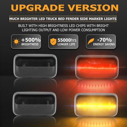 Gempro LED مصابيح علامة جانبية للحاجز المزدوج لـ 2015-2023 Chevy Silverado GMC Sierra 2500 3500 Amber Red Dual Wheel Rear Wheel Marker Lamps، Smoked Len 4PCS in Kuwait