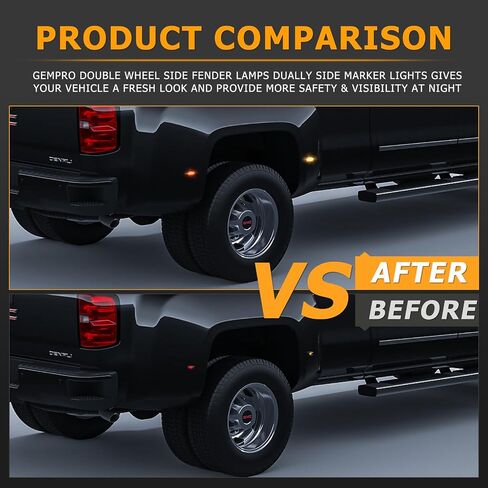 Gempro LED مصابيح علامة جانبية للحاجز المزدوج لـ 2015-2023 Chevy Silverado GMC Sierra 2500 3500 Amber Red Dual Wheel Rear Wheel Marker Lamps، Smoked Len 4PCS in Kuwait