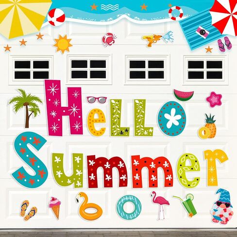 26 Pieces Summer Garage Door Decorations Magnets Hello Summer Garage Magnetic Stickers Sun Watermelon Refrigerator Car Decals Summer Season Decor Holiday Magnets for Summer Car Garage Decor in Saudi Arabia