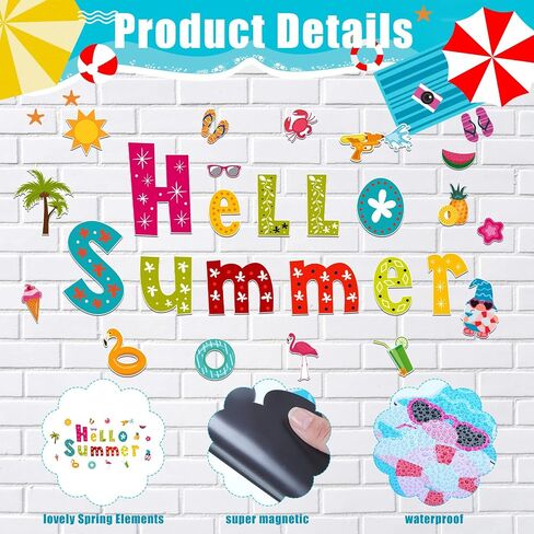 26 Pieces Summer Garage Door Decorations Magnets Hello Summer Garage Magnetic Stickers Sun Watermelon Refrigerator Car Decals Summer Season Decor Holiday Magnets for Summer Car Garage Decor in Saudi Arabia