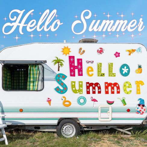 26 Pieces Summer Garage Door Decorations Magnets Hello Summer Garage Magnetic Stickers Sun Watermelon Refrigerator Car Decals Summer Season Decor Holiday Magnets for Summer Car Garage Decor in Saudi Arabia