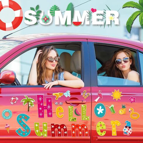 26 Pieces Summer Garage Door Decorations Magnets Hello Summer Garage Magnetic Stickers Sun Watermelon Refrigerator Car Decals Summer Season Decor Holiday Magnets for Summer Car Garage Decor in Saudi Arabia