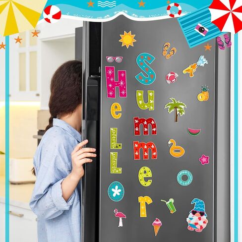 26 Pieces Summer Garage Door Decorations Magnets Hello Summer Garage Magnetic Stickers Sun Watermelon Refrigerator Car Decals Summer Season Decor Holiday Magnets for Summer Car Garage Decor in Saudi Arabia