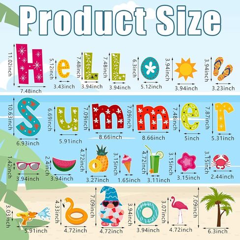 26 Pieces Summer Garage Door Decorations Magnets Hello Summer Garage Magnetic Stickers Sun Watermelon Refrigerator Car Decals Summer Season Decor Holiday Magnets for Summer Car Garage Decor in Saudi Arabia