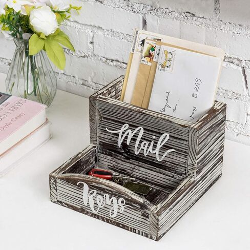 حامل بريد خشبي مشعل ريفي من MyGift وصينية تخزين مدخل منظم المفاتيح مع تصميم كلمات للبريد والمفاتيح، صندوق تنظيم سطح المكتب للمكتب in Saudi Arabia
