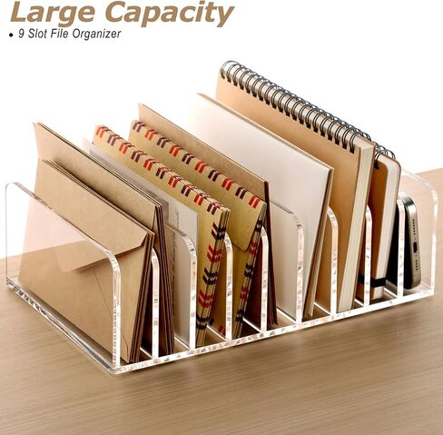 SANRUI Clear Desk Mail Organizer, 9 Compartments Acrylic Office Document Sorter File Storage Holders, Multifunction Letter Folder Racks Holders for Office,Home, School Desktop Organization in Saudi Arabia