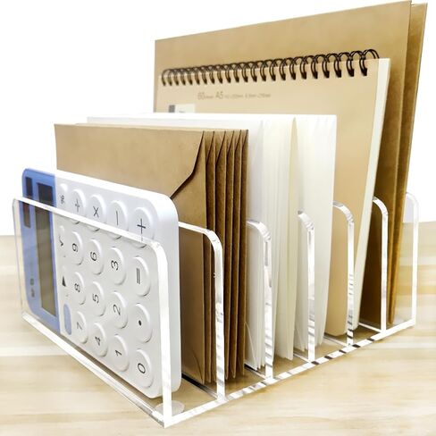 منظم ملفات مكتب من الأكريليك الشفاف، حامل منظم مكتب مكون من 6 أقسام، فارز مستندات متعدد الوظائف للبريد والرسائل وتخزين المجلدات وتنظيم مكتب المنزل أو المدرسة in Kuwait