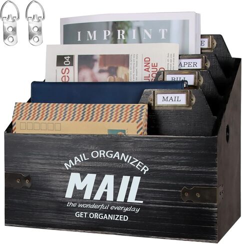 منظم بريد مقاس XXL مع 4 حجرات، ديكور مكتب خشبي، حرف حامل بريد للكونترتوب، منظم سطح المكتب لفارز البريد في المزرعة الريفية (الطبيعة) in Kuwait