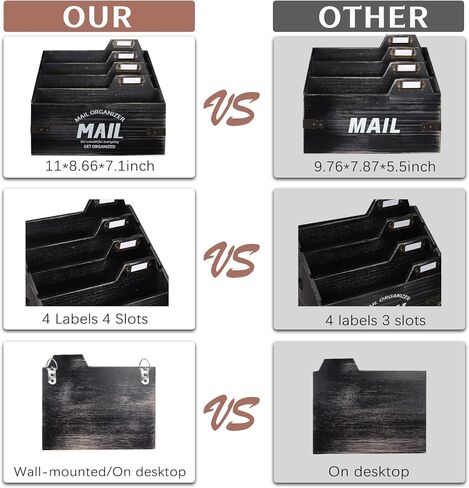منظم بريد مقاس XXL مع 4 حجرات، ديكور مكتب خشبي، حرف حامل بريد للكونترتوب، منظم سطح المكتب لفارز البريد في المزرعة الريفية (الطبيعة) in Kuwait