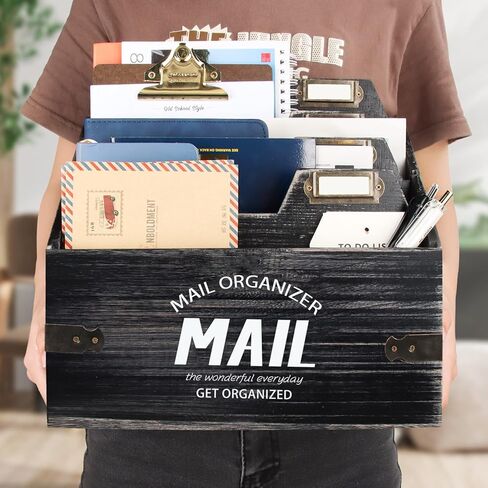 منظم بريد مقاس XXL مع 4 حجرات، ديكور مكتب خشبي، حرف حامل بريد للكونترتوب، منظم سطح المكتب لفارز البريد في المزرعة الريفية (الطبيعة) in Kuwait