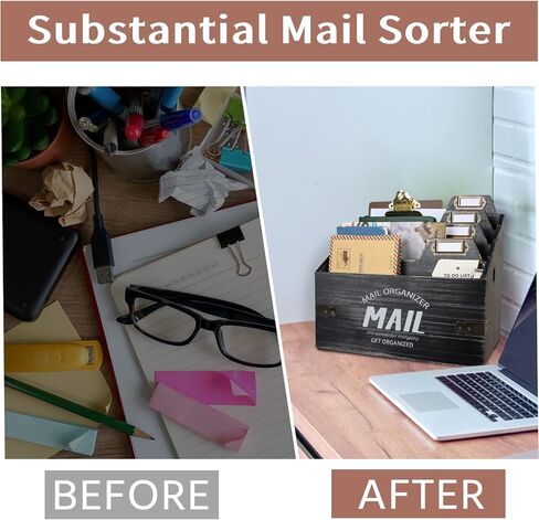 منظم بريد مقاس XXL مع 4 حجرات، ديكور مكتب خشبي، حرف حامل بريد للكونترتوب، منظم سطح المكتب لفارز البريد في المزرعة الريفية (الطبيعة) in Kuwait