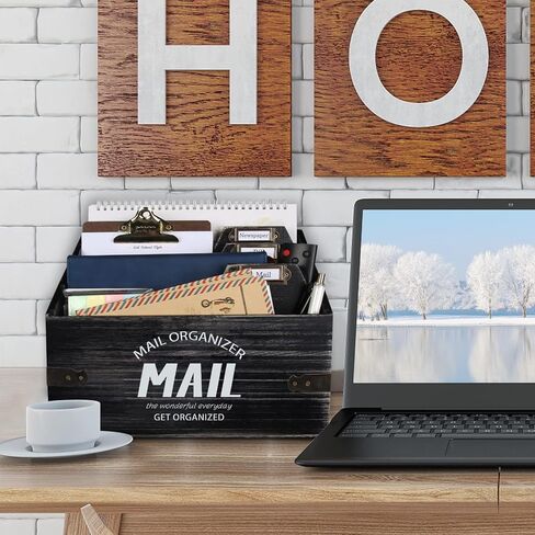منظم بريد مقاس XXL مع 4 حجرات، ديكور مكتب خشبي، حرف حامل بريد للكونترتوب، منظم سطح المكتب لفارز البريد في المزرعة الريفية (الطبيعة) in Kuwait