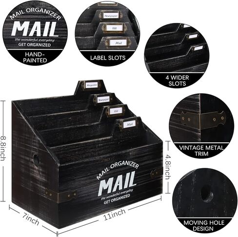 منظم بريد مقاس XXL مع 4 حجرات، ديكور مكتب خشبي، حرف حامل بريد للكونترتوب، منظم سطح المكتب لفارز البريد في المزرعة الريفية (الطبيعة) in Kuwait