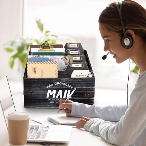 منظم بريد مقاس XXL مع 4 حجرات، ديكور مكتب خشبي، حرف حامل بريد للكونترتوب، منظم سطح المكتب لفارز البريد في المزرعة الريفية (الطبيعة) in Kuwait