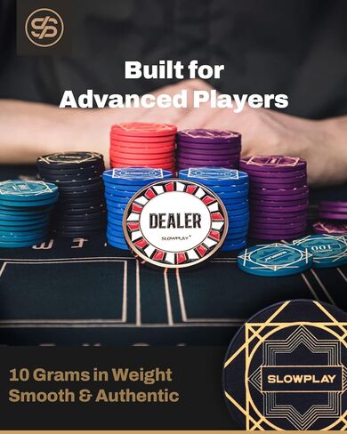 مجموعة رقائق البوكر الخزفية SLOWPLAY Nash لـ Texas Hold'em، 300 قطعة [بقيم مرقمة]، 39 ملم و10 جرام لكل منها | يتميز بحافظة شرائح متطورة مع غلاف بولي كربونات ألماني متين للغاية in Kuwait