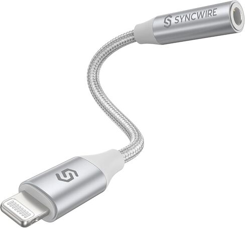 Syncwire [معتمد من Apple MFI] محول سماعة رأس iPhone، محول مقبس iPhone Aux، دونجل Lightning إلى 3.5 مم لهاتف iPhone 14/13/12/11 Pro Max/Pro/Plus/Mini/XR/XS/8/7 Plus-فضي 10 سم in Kuwait