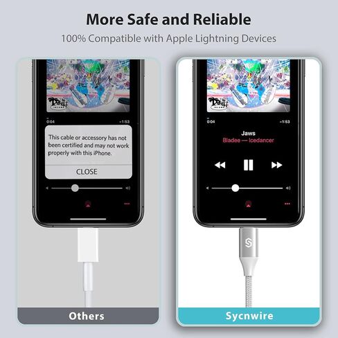 Syncwire [معتمد من Apple MFI] محول سماعة رأس iPhone، محول مقبس iPhone Aux، دونجل Lightning إلى 3.5 مم لهاتف iPhone 14/13/12/11 Pro Max/Pro/Plus/Mini/XR/XS/8/7 Plus-فضي 10 سم in Kuwait