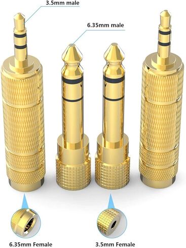 محول سماعة الرأس DIGITNOW 6.35 مم (1/4 بوصة) ذكر إلى 3.5 مم (1/8 بوصة) أنثى وقابس ذكر 3.5 مم إلى مقبس أنثى 6.35 مم، محولات محول صوت ستيريو TRS (4 عبوات مطلية بالذهب) in Kuwait