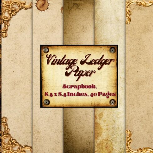 Vintage Ledger Paper Scrapbook 8.5 x 8.5 Inches, 40 Pages: 20 Double Sided Sheets with 5 Unique Designs in Saudi Arabia