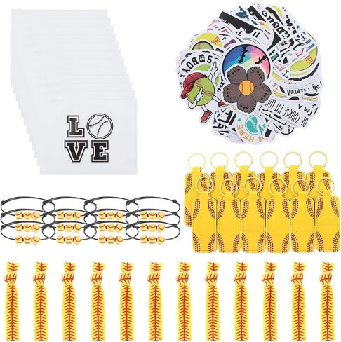 148Pcs Softball Team Gifts Set, Softball Gifts for Team - Includes Stickers, Gift Bags Scrunchies Perfect Softball Party Accessories（Style-1） in Saudi Arabia