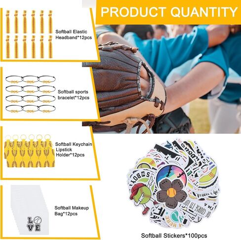 148Pcs Softball Team Gifts Set, Softball Gifts for Team - Includes Stickers, Gift Bags Scrunchies Perfect Softball Party Accessories（Style-1） in Saudi Arabia