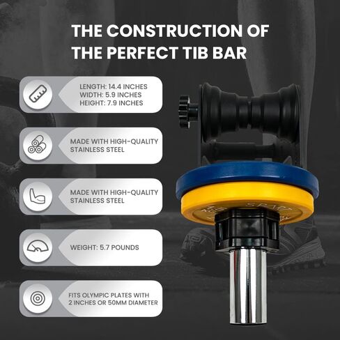 Solo Tib Bar, Professional Single Foot Tibialis Anterior Exercise Equipment Tibia Dorsi Calf Machine, Tibialis Trainer Calf Raise Machine, Shin Strengthener, Calves/Shin Splints and Knee/Ankle Pain Relief, Fit 1" and 2" Weight Plates in Kuwait