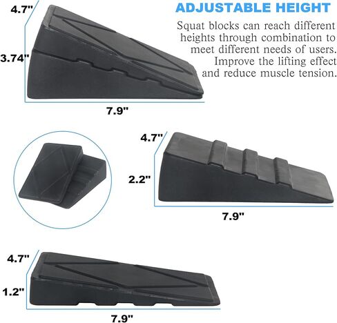 Squat Wedge Block 2 Set (4PCS) Adjustable Rubber Non-Slip Squat Ramp for Heel Elevated Squat and Weight Lifting Improve Mobility Balance and Strength Performance in Kuwait