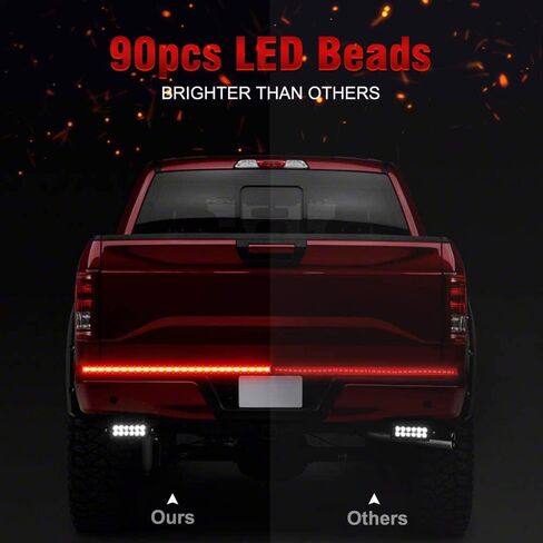 شريط ضوء الباب الخلفي للشاحنة مقاس 60 بوصة، 5 وظائف 90 شريط إضاءة فرامل LED أحمر/أبيض صف واحد لإشارة الانعطاف، الفرامل، الضوء العكسي، تصنيف IP67 المقاوم للماء in Saudi Arabia