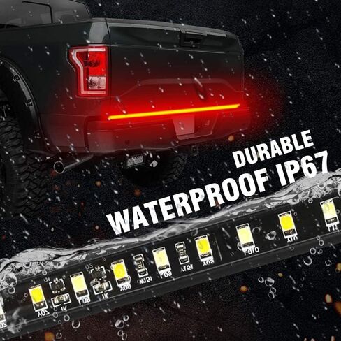 شريط ضوء الباب الخلفي للشاحنة مقاس 60 بوصة، 5 وظائف 90 شريط إضاءة فرامل LED أحمر/أبيض صف واحد لإشارة الانعطاف، الفرامل، الضوء العكسي، تصنيف IP67 المقاوم للماء in Kuwait