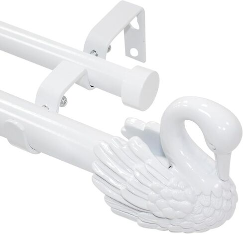 قضيب ستارة مزدوج للنوافذ من 48 إلى 84 بوصة: قضيب ستارة معالجة نافذة مزدوجة بقطر 1 بوصة شديد التحمل - تشطيبات من راتنج البجعة وقضيب ستارة مزدوج أبيض in Kuwait