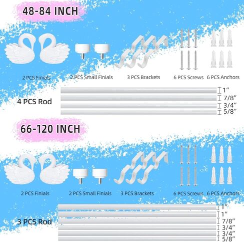 قضيب ستارة مزدوج للنوافذ من 48 إلى 84 بوصة: قضيب ستارة معالجة نافذة مزدوجة بقطر 1 بوصة شديد التحمل - تشطيبات من راتنج البجعة وقضيب ستارة مزدوج أبيض in Kuwait