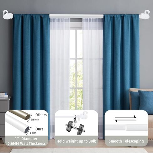 قضيب ستارة مزدوج للنوافذ من 48 إلى 84 بوصة: قضيب ستارة معالجة نافذة مزدوجة بقطر 1 بوصة شديد التحمل - تشطيبات من راتنج البجعة وقضيب ستارة مزدوج أبيض in Kuwait