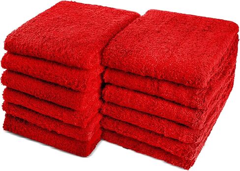 Car Care Essentials Wash Dry and Detail Towels, Set of 12, Red, 100% Ring Spun Cotton, 16" X 27", 4.25 lbs. per dz. Heavy Thick, Premium Multi-Purpose Towels in Saudi Arabia