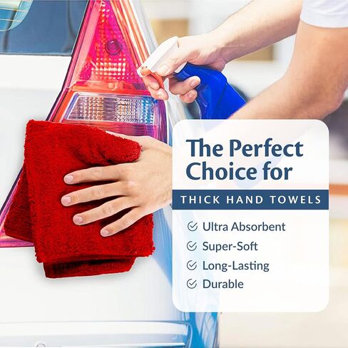 Car Care Essentials Wash Dry and Detail Towels, Set of 12, Red, 100% Ring Spun Cotton, 16" X 27", 4.25 lbs. per dz. Heavy Thick, Premium Multi-Purpose Towels in Saudi Arabia