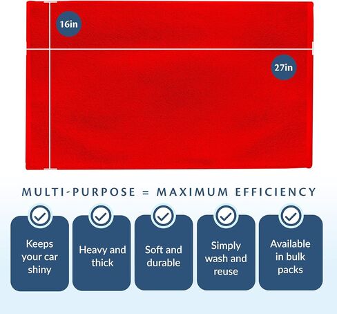 Car Care Essentials Wash Dry and Detail Towels, Set of 12, Red, 100% Ring Spun Cotton, 16" X 27", 4.25 lbs. per dz. Heavy Thick, Premium Multi-Purpose Towels in Saudi Arabia
