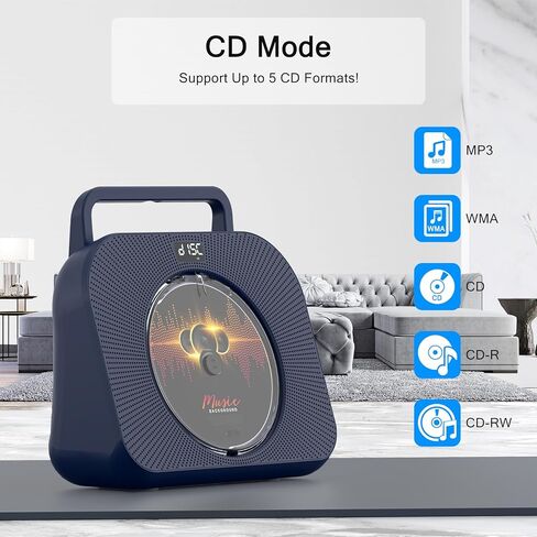 CD Player with Bluetooth，Double HiFi Sound Speakers，Sleep Mode,Desktop CD Music Players,Support AUX/USB/Headphone Jack/Music Fiber Optics/FM Radio Boombox for Home,Office(Blue) in Kuwait