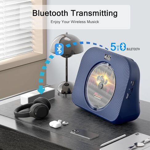 CD Player with Bluetooth，Double HiFi Sound Speakers，Sleep Mode,Desktop CD Music Players,Support AUX/USB/Headphone Jack/Music Fiber Optics/FM Radio Boombox for Home,Office(Blue) in Kuwait