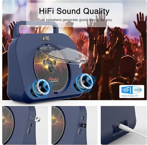 CD Player with Bluetooth，Double HiFi Sound Speakers，Sleep Mode,Desktop CD Music Players,Support AUX/USB/Headphone Jack/Music Fiber Optics/FM Radio Boombox for Home,Office(Blue) in Kuwait