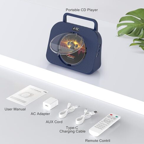 CD Player with Bluetooth，Double HiFi Sound Speakers，Sleep Mode,Desktop CD Music Players,Support AUX/USB/Headphone Jack/Music Fiber Optics/FM Radio Boombox for Home,Office(Blue) in Kuwait