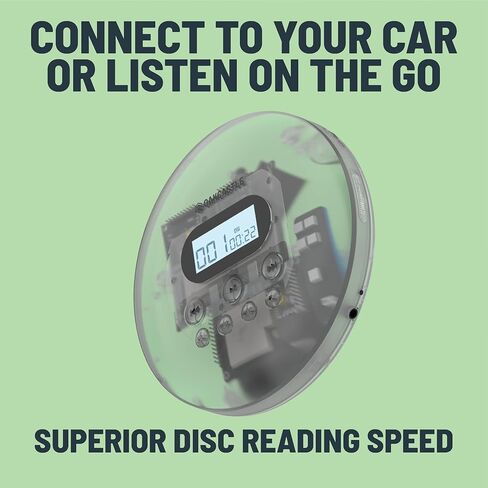 مشغل أقراص مضغوطة Oakcastle محمول، مشغل أقراص مضغوطة محمول قابل لإعادة الشحن مع بلوتوث 5.3، وقت تشغيل 12 ساعة، مشغلات أقراص مضغوطة صغيرة للسيارة (AUX فقط) مشغل أقراص مضغوطة محمول CD100 مع سماعات رأس، CD Walkman، Discman (شفاف) in Kuwait