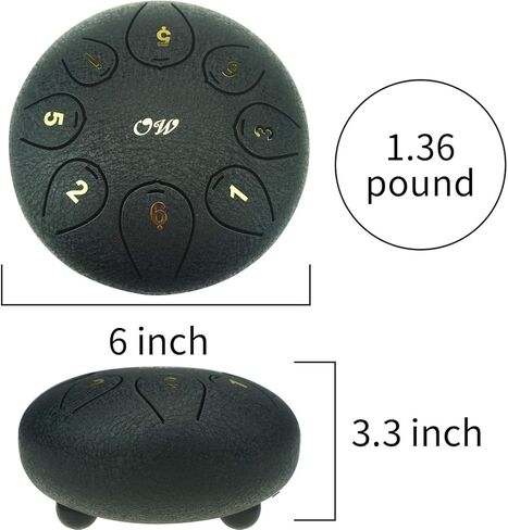 طبلة لسان فولاذية كبيرة مقاس 6 بوصات، طبلة خزان سوداء 8 ملاحظات مع زوجين من المطارق، صوت جميل وهادئ، مثالية للتأمل والشفاء، سهلة التعلم واللعب in Kuwait