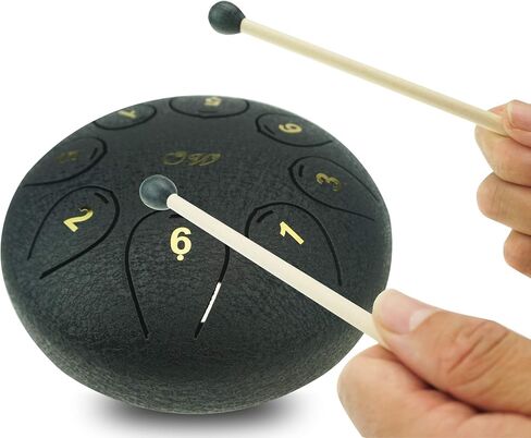 طبلة لسان فولاذية كبيرة مقاس 6 بوصات، طبلة خزان سوداء 8 ملاحظات مع زوجين من المطارق، صوت جميل وهادئ، مثالية للتأمل والشفاء، سهلة التعلم واللعب in Kuwait