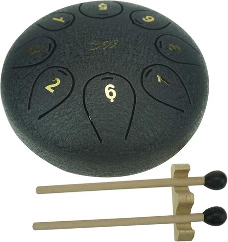 طبلة لسان فولاذية كبيرة مقاس 6 بوصات، طبلة خزان سوداء 8 ملاحظات مع زوجين من المطارق، صوت جميل وهادئ، مثالية للتأمل والشفاء، سهلة التعلم واللعب in Kuwait